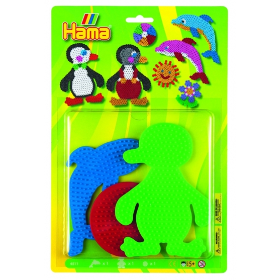 blíster 3 placas pegboards (delfín, pingüino y circulo pequeño) para hama beads midi