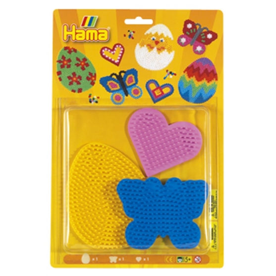 blíster 3 placas pegboards (mariposa, huevo y corazón pequeño) para hama beads midi