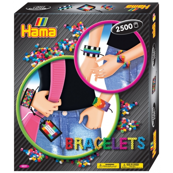 pack brazaletes (2500 piezas, cordón, cinta y 1 placa pegboard) hama beads midi