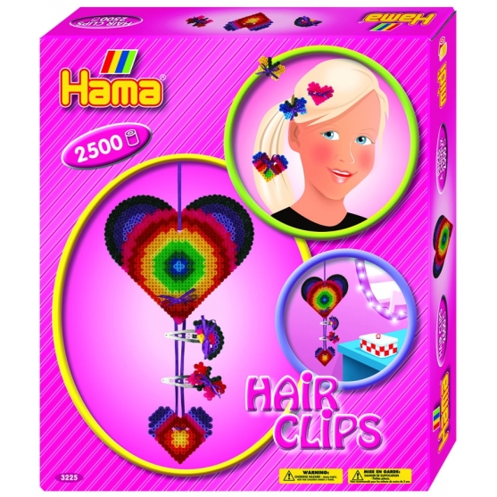 pack clips para el pelo (2500 piezas, 2 clips, cinta satén y placa pegboard) hama beads midi