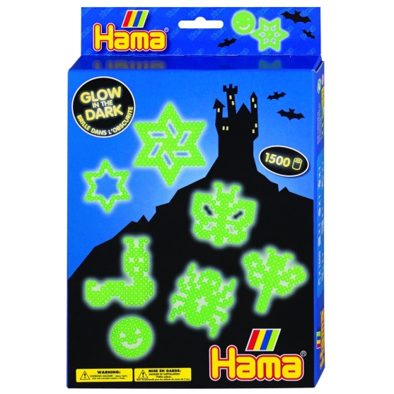 pack de inicio brilla en la oscuridad (1500 piezas y 3 placas pegboards) hama beads midi