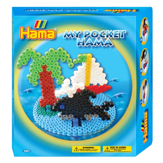 pack my pocket hama isla (1000 piezas, 3 soportes y 1 placa pegboard) hama beads midi