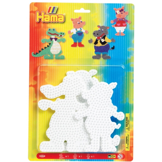 blíster 3 placas pegboards (cerdo, hipopótamo y cocodrilo) para hama beads midi