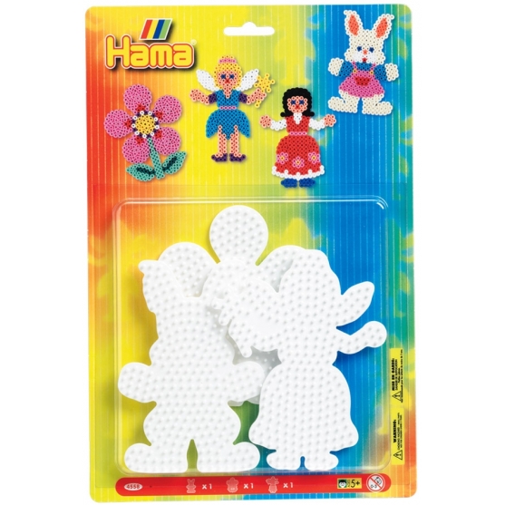 blíster 3 placas pegboards (conejo, flor y hada) para hama beads midi