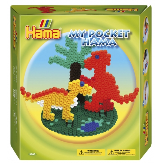 pack my pocket hama dinosaurios (1000 piezas, 3 soportes y 1 placa pegboard) hama beads midi
