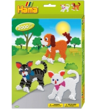 pack de inicio perros y gatos (2000 piezas, 6 soportes de pie y 2 placas pegboards) hama beads midi