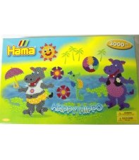 pack de inicio happy hippo (3000 piezas, 4 soportes y 2 placas pegboards) hama beads midi