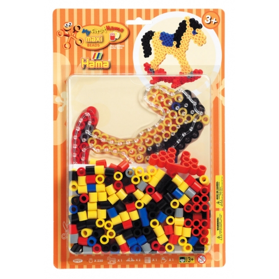 pack blister caballito balancín (250 piezas, 2 soportes y placa pegboard) hama beads maxi