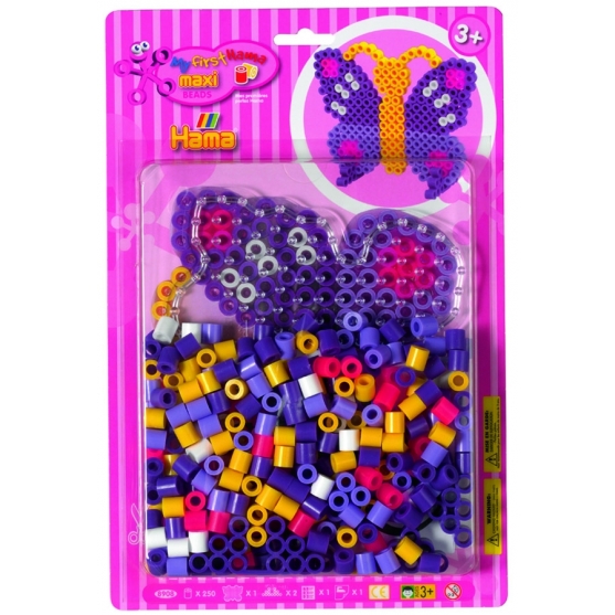 pack blister mariposa (250 piezas, 2 soportes y placa pegboard) hama beads maxi