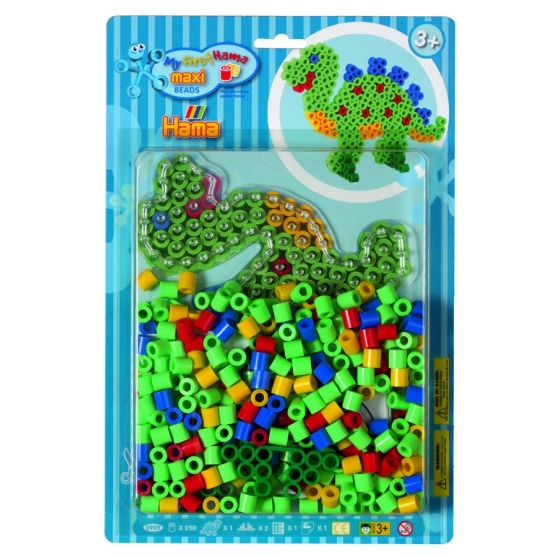 pack blister dinosaurio (250 piezas, 2 soportes y placa pegboard) hama beads maxi