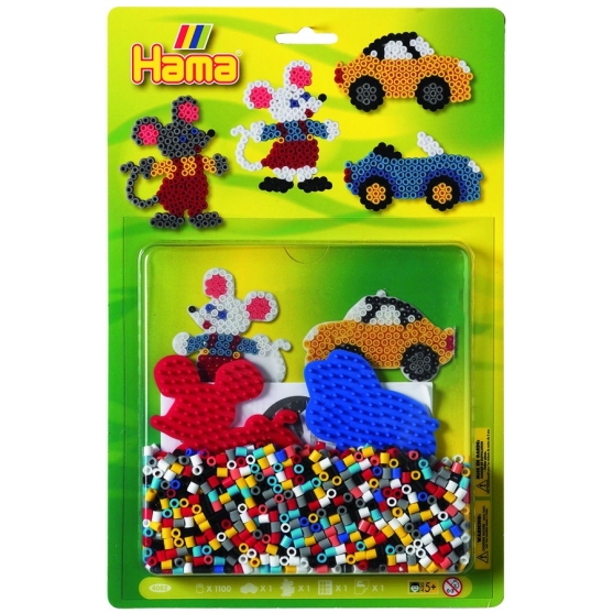 blister ratón y coche (1100 piezas y 2 placas pegboards) hama beads midi