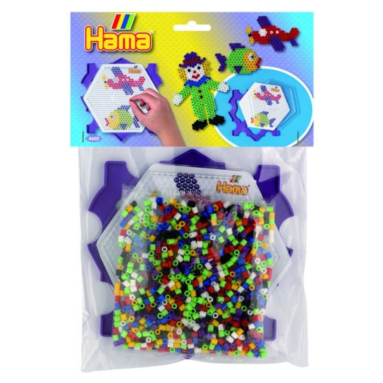 pack marco múltiple hexágono y 1000 piezas hama beads midi