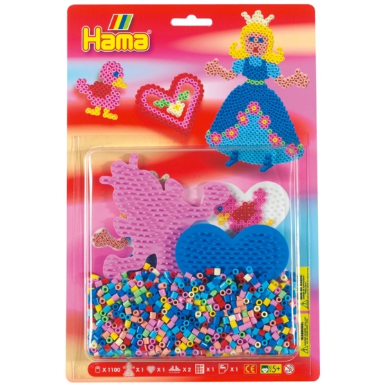 blister corazón y princesa (1100 piezas y 2 placas pegboards) hama beads midi