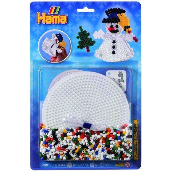 blister muñeco de nieve 3d (900 piezas, 1 placa pegboard y cordón) hama beads midi