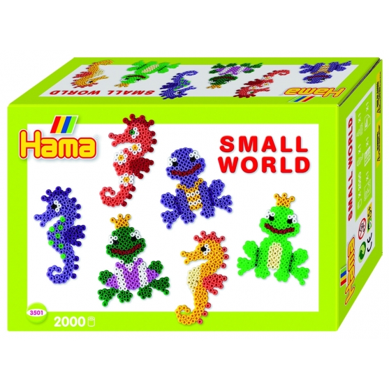 pack de inicio pequeño mundo caballito de mar y rana (2000 piezas y 2 placas pegboards) hama beads midi
