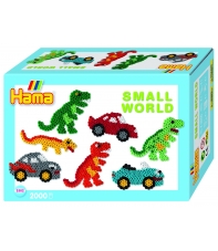 pack de inicio pequeño mundo coche y dinosaurio (2000 piezas y 2 placas pegboards) hama beads midi