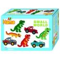 pack de inicio pequeño mundo coche y dinosaurio (2000 piezas y 2 placas pegboards) hama beads midi