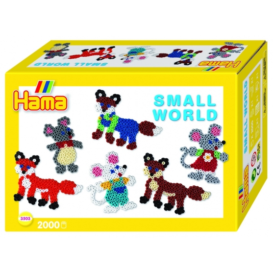 pack de inicio pequeño mundo zorro y ratón (2000 piezas y 2 placas pegboards) hama beads midi