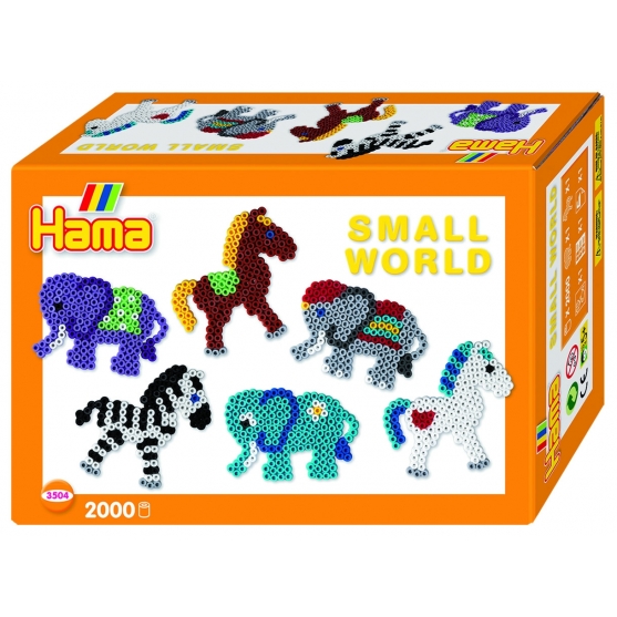 pack de inicio pequeño mundo elefante y poni (2000 piezas y 2 placas pegboards) hama beads midi