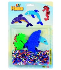 blister delfín y caballito de mar (1100 piezas y 2 placas pegboards) hama beads midi