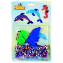 blister delfín y caballito de mar (1100 piezas y 2 placas pegboards) hama beads midi