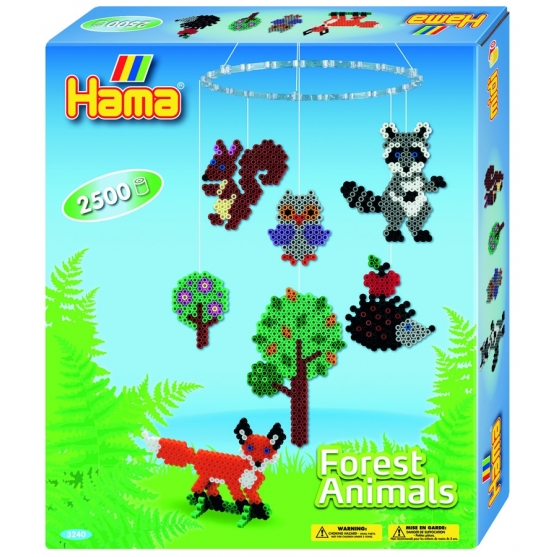 pack colgador animales del bosque (2500 piezas, colgador, cuerda, 2 soportes y 1 placa pegboard) hama beads midi
