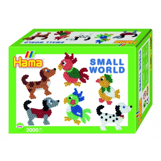 pack de inicio pequeño mundo perro y loro (2000 piezas y 2 placas pegboards) hama beads midi