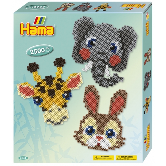 pack de inicio caras de animales (2500 piezas y 1 placa pegboard) hama beads midi