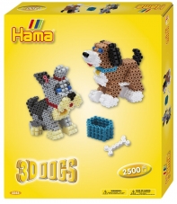 pack de inicio perros 3d (2500 piezas, adhesivo y placa pegboard) hama beads midi