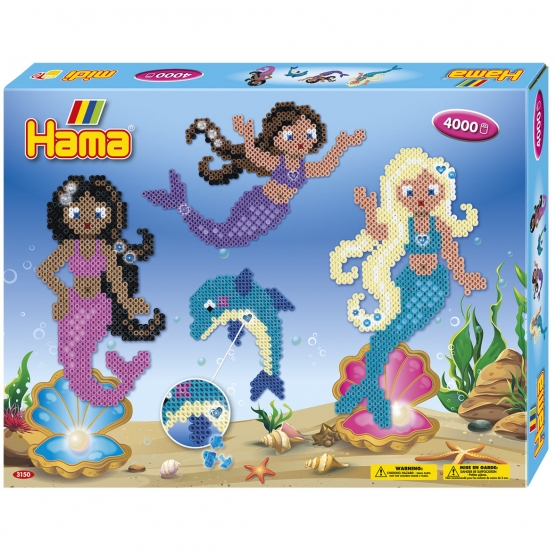 pack de inicio sirenas (4000 piezas, 4 soportes y 2 placas pegboard) hama beads midi