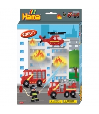 pack de inicio bomberos (2000 piezas, 4 soportes de pie y placa pegboard) hama beads midi