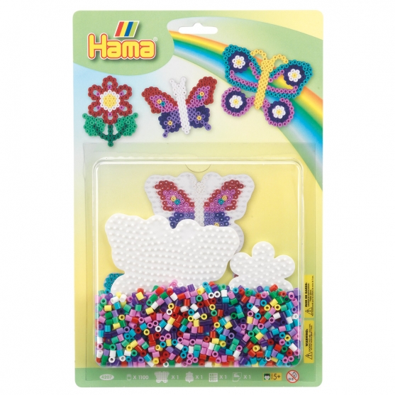 blister flor y mariposa (1100 piezas y 2 placas pegboards) hama beads midi