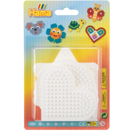 blíster 5 placas pegboards (cuadrada, redonda, hexagonal, corazón y estrella pequeñas) para hama beads midi