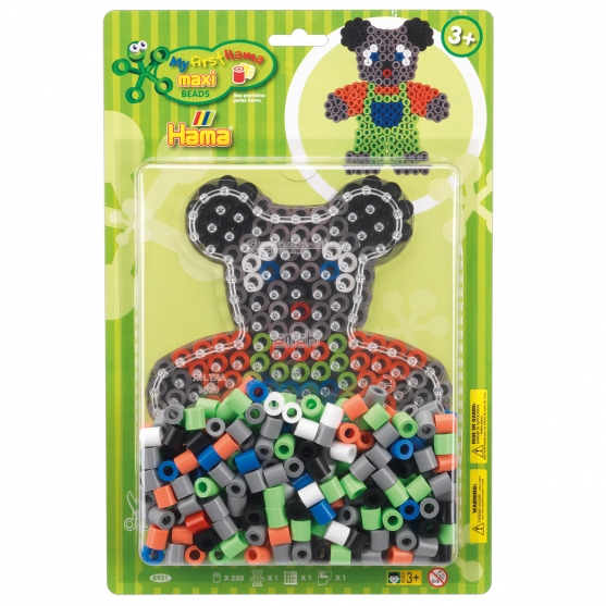 pack blister osito (250 piezas, 2 soportes y placa pegboard) hama beads maxi