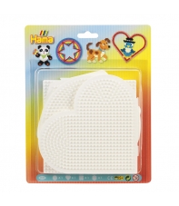 blíster 4 placas pegboards (cuadrada, circulo, hexágono y corazón grandes) para hama beads midi