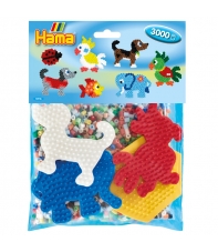 pack de inicio elefante, loro, perro (3000 piezas y 4 placas pegboards) hama beads midi