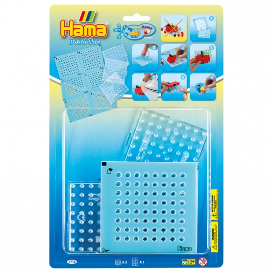 blíster 3 placas pegboards cuadradas pequeñas y bead-tac hama beads maxi