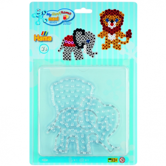 blíster 2 placas pegboards (león y elefante pequeño) para hama beads maxi