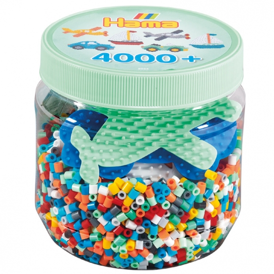 pack de inicio 4000 piezas y 3 placas pegboard hama beads midi