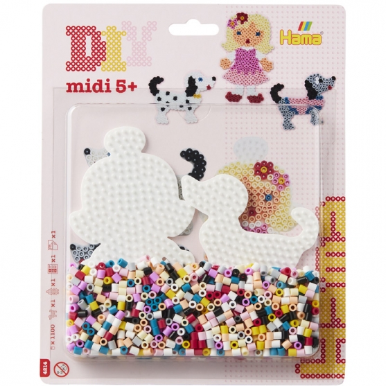 blister perro y muñeca (1100 piezas y 2 placas pegboards) hama beads midi