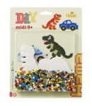 blister coche y dinosaurio (1100 piezas y 2 placas pegboards) hama beads midi
