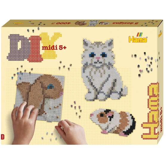pack de inicio mascotas adorables (4000 piezas y 2 placas pegboards) hama beads midi