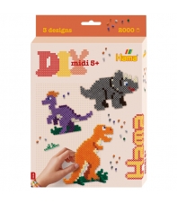 pack de inicio dinosaurios (2000 piezas, 6 soportes de pie y placa pegboard) hama beads midi