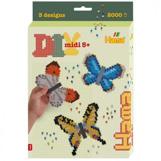 pack de inicio mariposas (2000 piezas y placa pegboard) hama beads midi