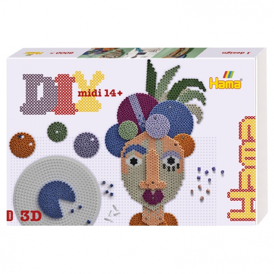 pack de inicio hama art máscara 3d (6000 piezas, 2 placas pegboards y 3 conectores) hama beads midi